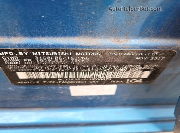 ML32F3FJ6JHF06675 2018 MITSUBISHI MIRAGE Blue ძრავის განყოფილების ხედი