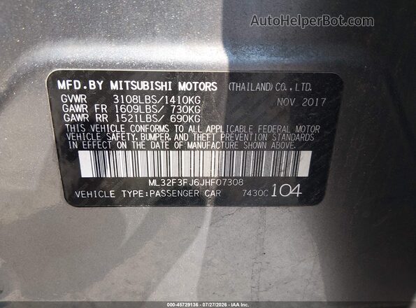 ML32F3FJ6JHF07308 2018 MITSUBISHI MIRAGE G4 Gray Widok komory silnika