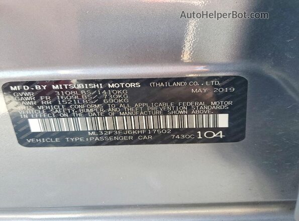 ML32F3FJ6KHF17502 2019 MITSUBISHI MIRAGE Silver Widok komory silnika