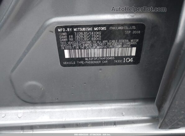ML32F3FJ7KHF00465 2019 MITSUBISHI MIRAGE G4 Gray Widok komory silnika