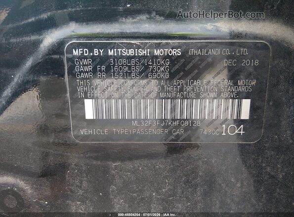 ML32F3FJ7KHF08128 2019 MITSUBISHI MIRAGE G4 Black Widok komory silnika