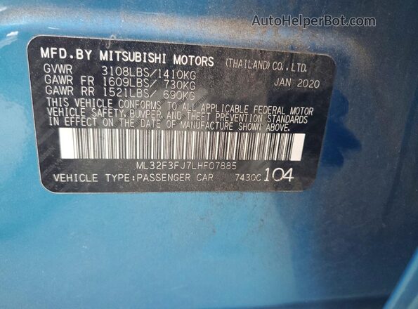 ML32F3FJ7LHF07885 2020 MITSUBISHI MIRAGE Blue Вид підкапотного простору