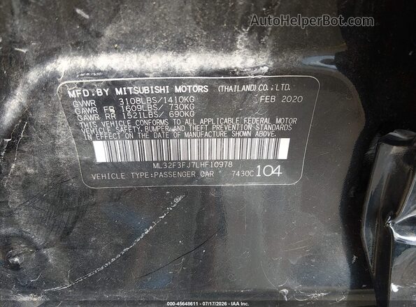 ML32F3FJ7LHF10978 2020 MITSUBISHI MIRAGE G4 Black Շարժիչի բաժամունքի տեսք