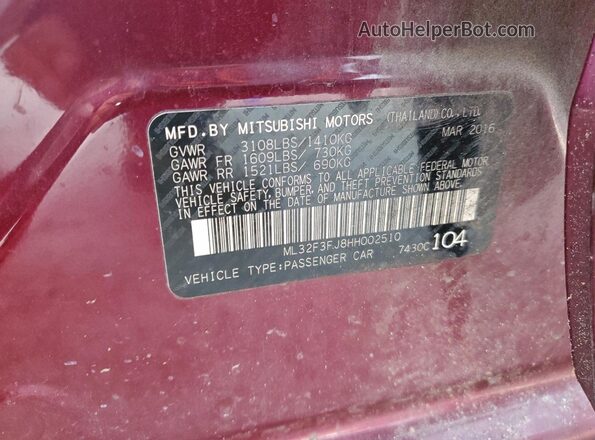 ML32F3FJ8HH002510 2017 MITSUBISHI MIRAGE Purple Vista del compartimento del motor