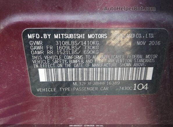 ML32F3FJ8HHF16389 2017 MITSUBISHI MIRAGE G4 Maroon Vista del compartimento del motor