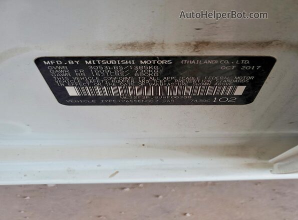 ML32F3FJ8JHF06368 2018 MITSUBISHI MIRAGE White Вид підкапотного простору