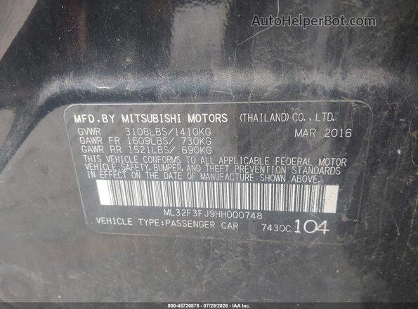ML32F3FJ9HH000748 2017 MITSUBISHI MIRAGE G4 Черный Вид подкапотного пространства