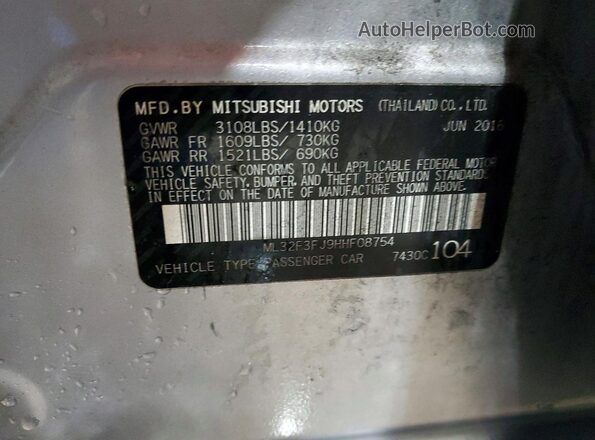 ML32F3FJ9HHF08754 2017 MITSUBISHI MIRAGE Silver ძრავის განყოფილების ხედი