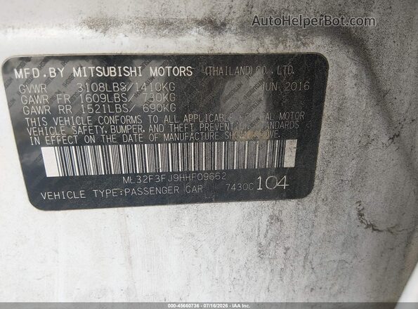 ML32F3FJ9HHF09662 2017 MITSUBISHI MIRAGE G4 Белый Вид подкапотного пространства