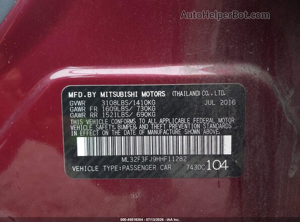 ML32F3FJ9HHF11282 2017 MITSUBISHI MIRAGE G4 Purple ძრავის განყოფილების ხედი