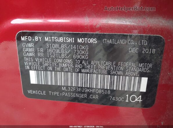 ML32F3FJ9KHF08518 2019 MITSUBISHI MIRAGE G4 Burgundy Շարժիչի բաժամունքի տեսք