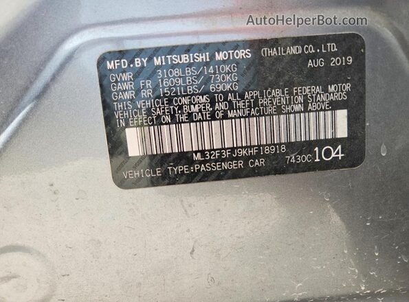 ML32F3FJ9KHF18918 2019 MITSUBISHI MIRAGE Gray Vista del compartimento del motor