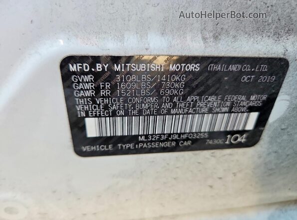 ML32F3FJ9LHF03255 2020 MITSUBISHI MIRAGE White Widok komory silnika