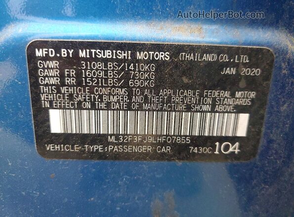 ML32F3FJ9LHF07855 2020 MITSUBISHI MIRAGE Blue Շարժիչի բաժամունքի տեսք