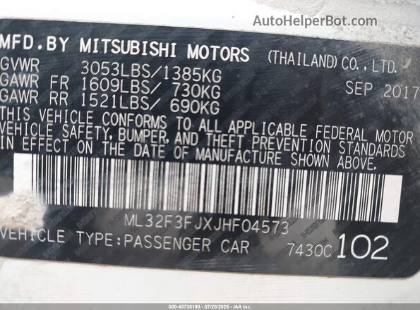 ML32F3FJXJHF04573 2018 MITSUBISHI MIRAGE G4 White ძრავის განყოფილების ხედი