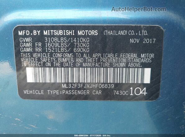 ML32F3FJXJHF06839 2018 MITSUBISHI MIRAGE G4 Blue ძრავის განყოფილების ხედი