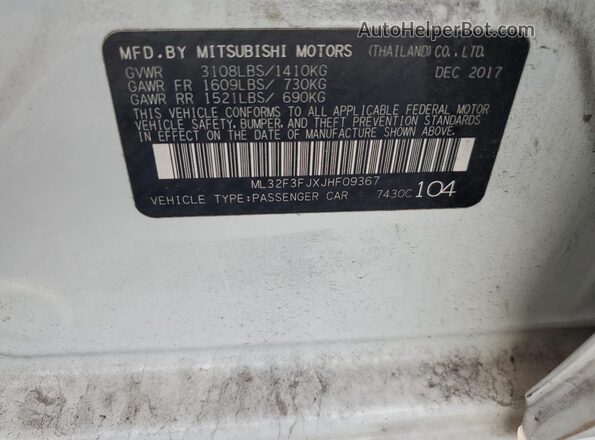ML32F3FJXJHF09367 2018 MITSUBISHI MIRAGE White Engine compartment view