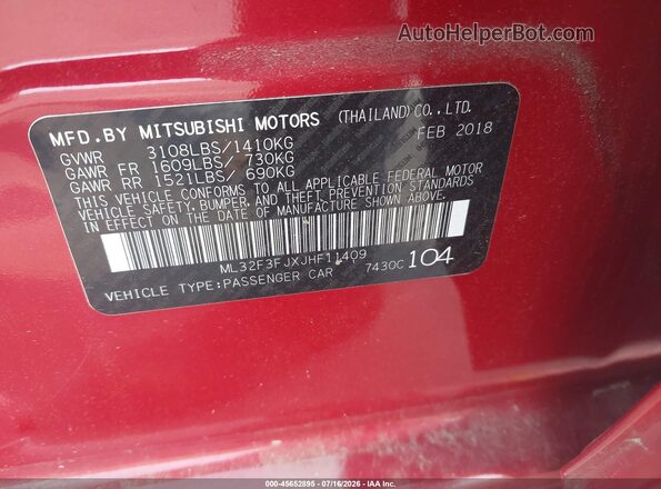 ML32F3FJXJHF11409 2018 MITSUBISHI MIRAGE G4 Red Engine compartment view