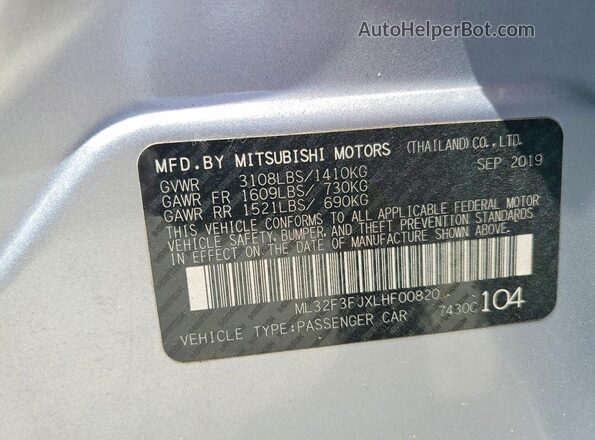 ML32F3FJXLHF00820 2020 MITSUBISHI MIRAGE Silver Widok komory silnika