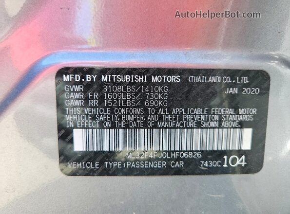 ML32F4FJ0LHF06826 2020 MITSUBISHI MIRAGE Charcoal Вид наклейки з VIN-кодом