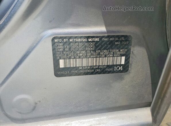 ML32F4FJ1KHF15033 2019 MITSUBISHI MIRAGE Gray Вид підкапотного простору