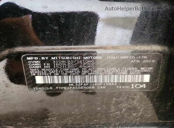 ML32F4FJ1KHF15842 2019 MITSUBISHI MIRAGE Black Вид підкапотного простору