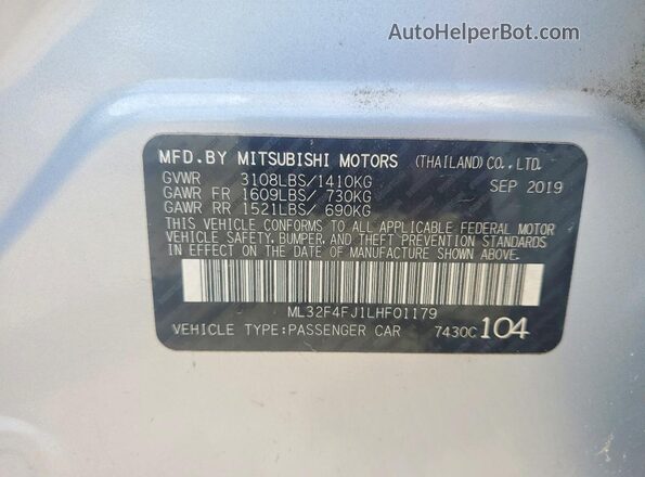 ML32F4FJ1LHF01179 2020 MITSUBISHI MIRAGE Silver Вид підкапотного простору