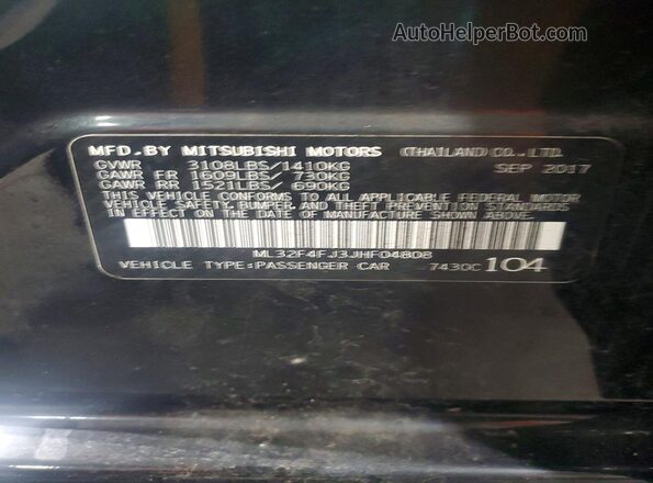 ML32F4FJ3JHF04808 2018 MITSUBISHI MIRAGE Black VIN կոդի պիտակի տեսք
