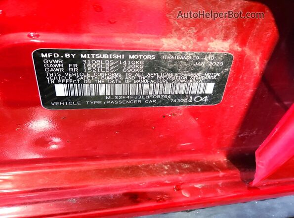 ML32F4FJ3LHF08764 2020 MITSUBISHI MIRAGE Red Engine compartment view
