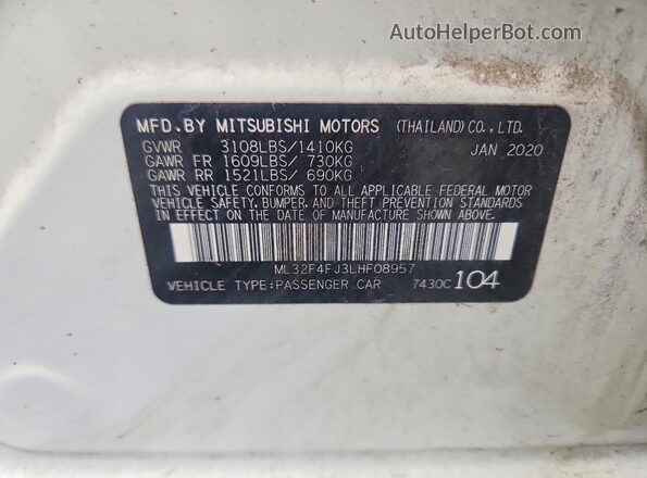ML32F4FJ3LHF08957 2020 MITSUBISHI MIRAGE White ძრავის განყოფილების ხედი