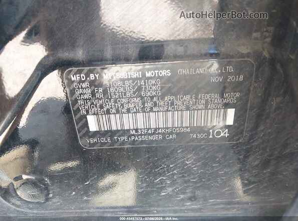 ML32F4FJ4KHF05984 2019 MITSUBISHI MIRAGE G4 Black Widok komory silnika