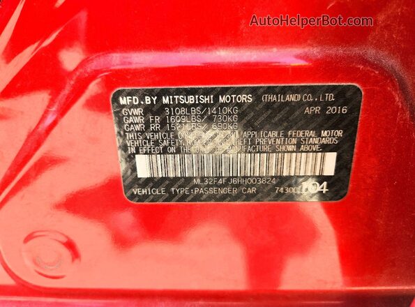 ML32F4FJ6HH003824 2017 MITSUBISHI MIRAGE Red ძრავის განყოფილების ხედი