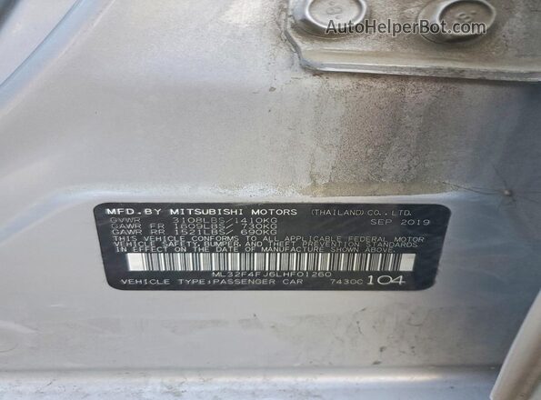 ML32F4FJ6LHF01260 2020 MITSUBISHI MIRAGE Silver Вид підкапотного простору