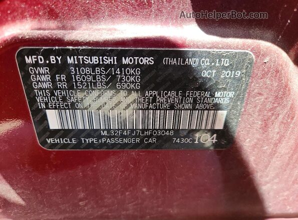 ML32F4FJ7LHF03048 2020 MITSUBISHI MIRAGE Burgundy Вид підкапотного простору