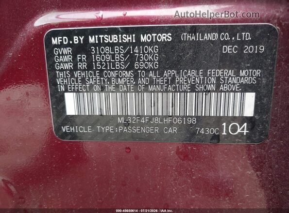 ML32F4FJ8LHF06198 2020 MITSUBISHI MIRAGE G4 Maroon ძრავის განყოფილების ხედი