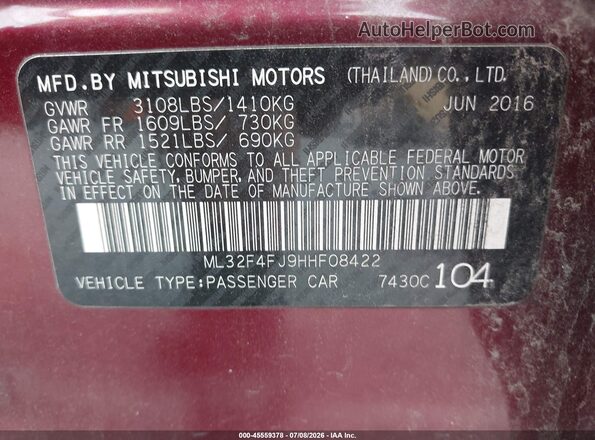 ML32F4FJ9HHF08422 2017 MITSUBISHI MIRAGE G4 Purple Widok komory silnika