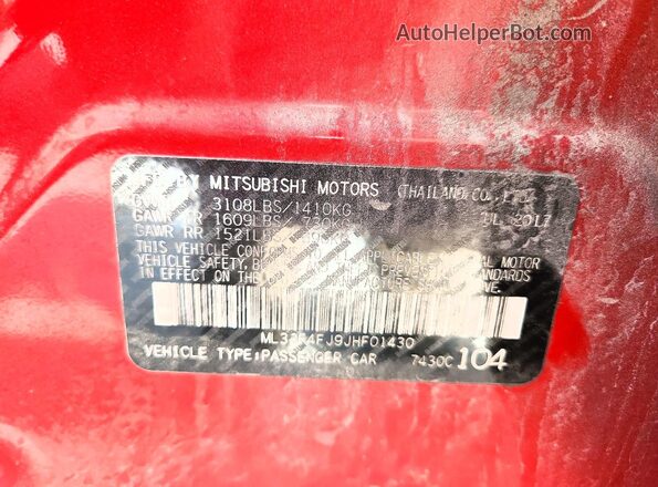 ML32F4FJ9JHF01430 2018 MITSUBISHI MIRAGE Red ძრავის განყოფილების ხედი