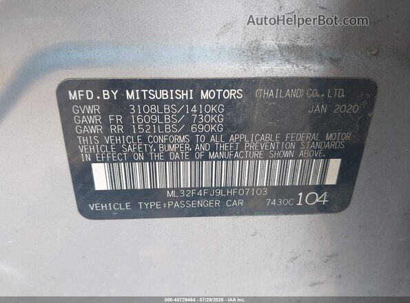 ML32F4FJ9LHF07103 2020 MITSUBISHI MIRAGE G4 Silver Вид підкапотного простору