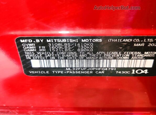 ML32FUFJ0PHF04791 2023 MITSUBISHI MIRAGE Red Вид підкапотного простору