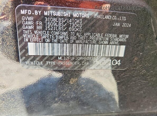 ML32FUFJ0RHF08357 2024 MITSUBISHI MIRAGE Black Widok komory silnika