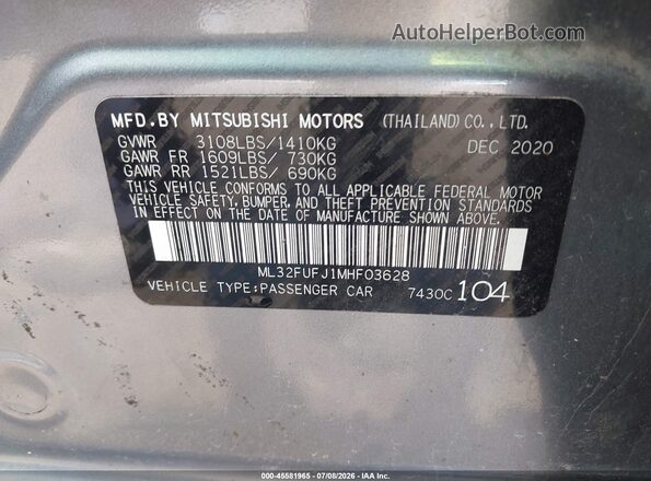 ML32FUFJ1MHF03628 2021 MITSUBISHI MIRAGE G4 Gray ძრავის განყოფილების ხედი