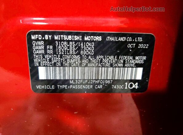 ML32FUFJ2PHF01987 2023 MITSUBISHI MIRAGE Red ძრავის განყოფილების ხედი