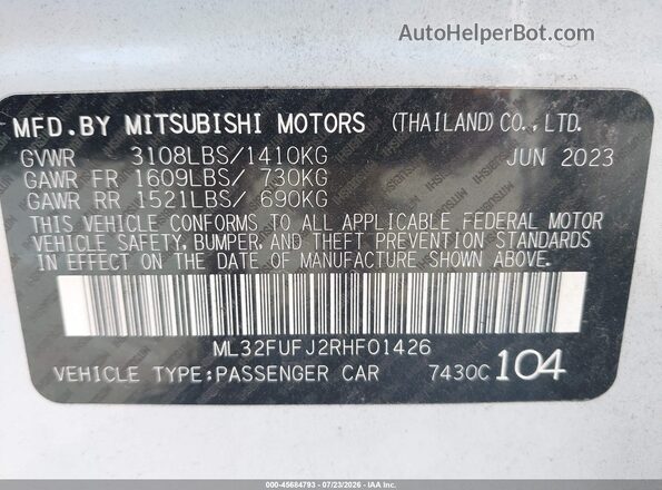 ML32FUFJ2RHF01426 2024 MITSUBISHI MIRAGE G4 White Widok komory silnika