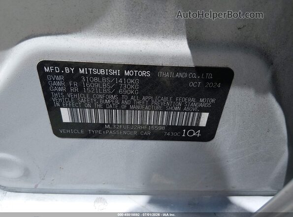 ML32FUFJ2RHF15598 2024 MITSUBISHI MIRAGE G4 Белый Вид подкапотного пространства