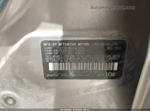 ML32FUFJ3NHF04796 2022 MITSUBISHI MIRAGE G4 Silver ძრავის განყოფილების ხედი