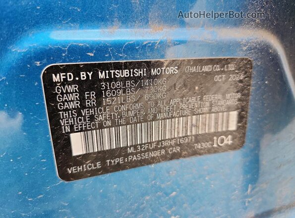 ML32FUFJ3RHF16971 2024 MITSUBISHI MIRAGE Blue Engine compartment view