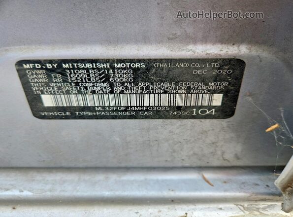 ML32FUFJ4MHF03025 2021 MITSUBISHI MIRAGE Gray ძრავის განყოფილების ხედი