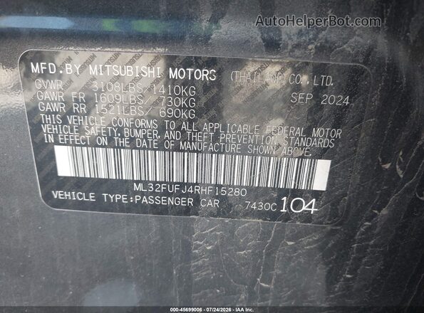 ML32FUFJ4RHF15280 2024 MITSUBISHI MIRAGE G4 Gray Vista del compartimento del motor