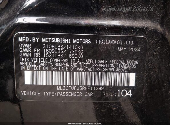 ML32FUFJ5RHF11299 2024 MITSUBISHI MIRAGE G4 Черный Вид подкапотного пространства