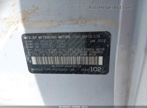 ML32FUFJ6NHF06154 2022 MITSUBISHI MIRAGE G4 Белый Вид подкапотного пространства